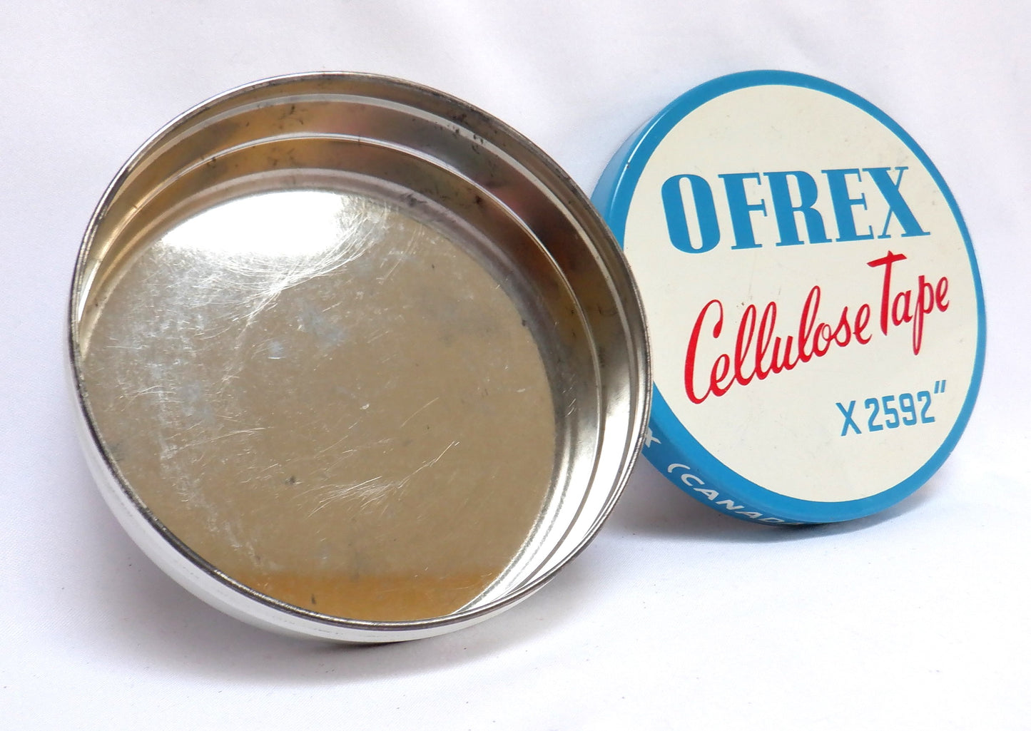 OFREX CELLULOSE TAPE x 2592" Rare Vintage Tin Container, Made in Canada!