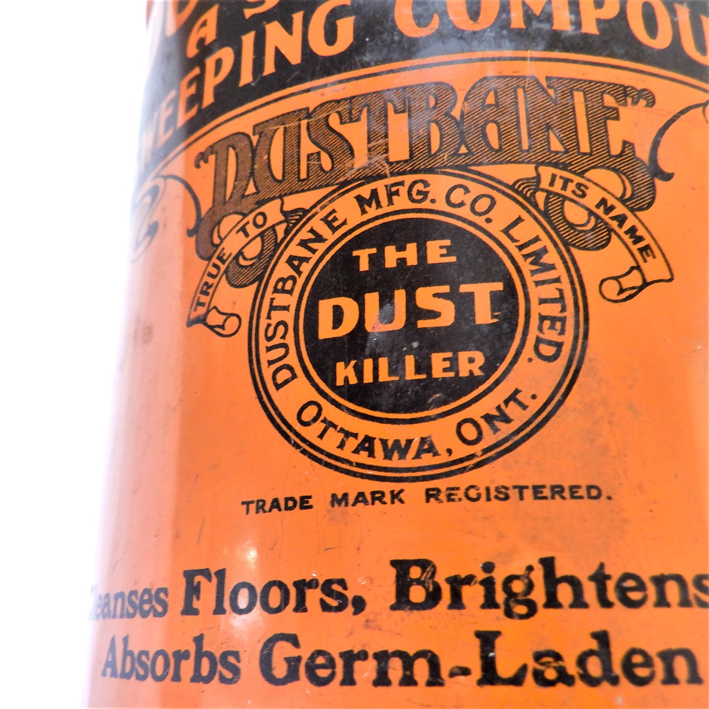 DUSTBANE SANITARY SWEEPING COMPOUND, Rare Antique Tin Can Container from Ottawa, CANADA!