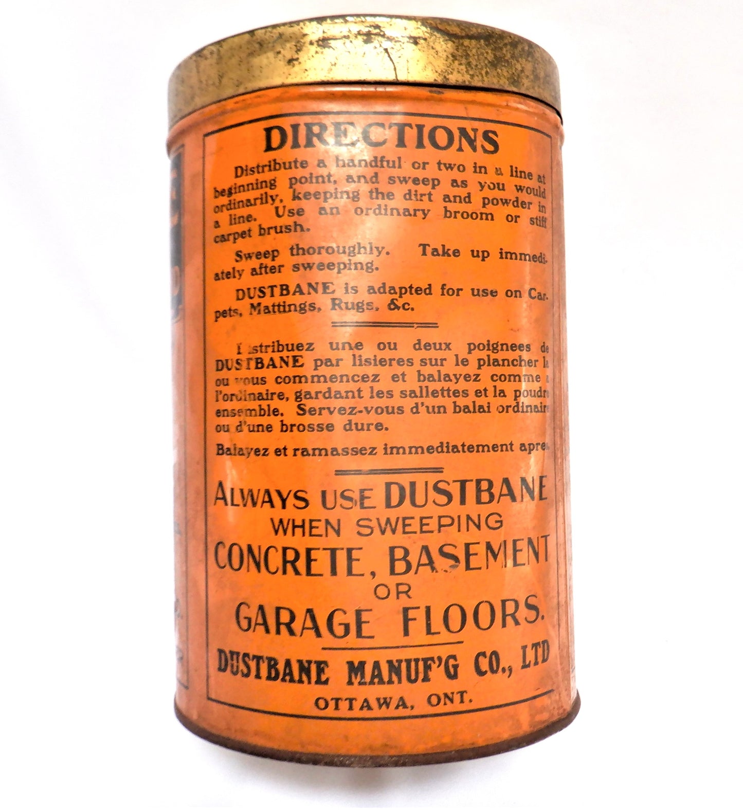DUSTBANE SANITARY SWEEPING COMPOUND, Rare Antique Tin Can Container from Ottawa, CANADA!