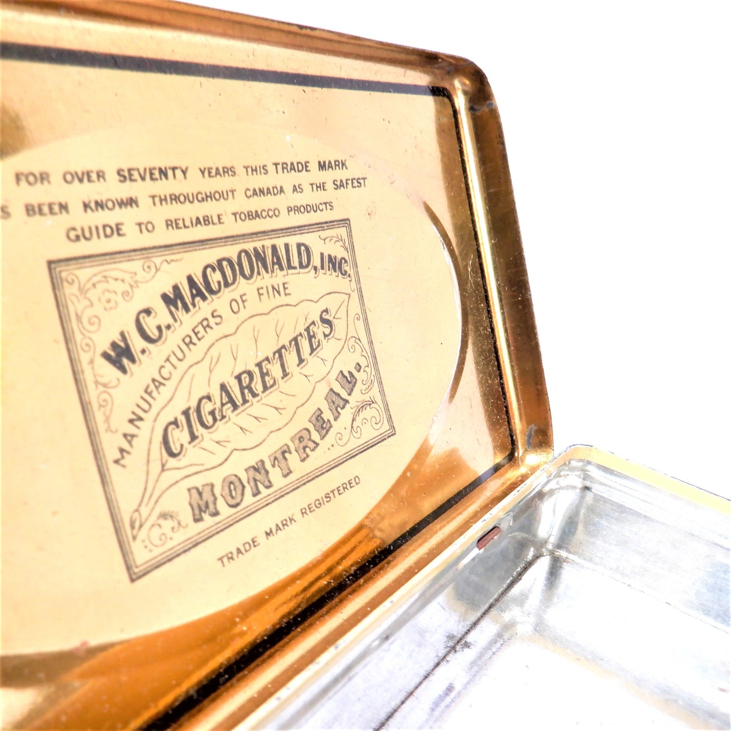 Antique Cigarette Tin by MACDONALD'S CIGARETTE'S: 'BLENDS, THEY'RE HONEYED'  Made in CANADA
