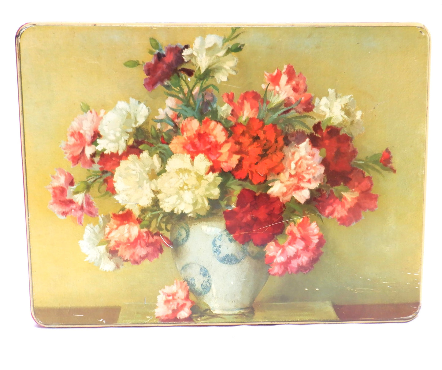 Antique Tin Container by HARRY VINCENT LTD, of Blue Bird Toffee Fame: 'THE VASE OF CARNATIONS'