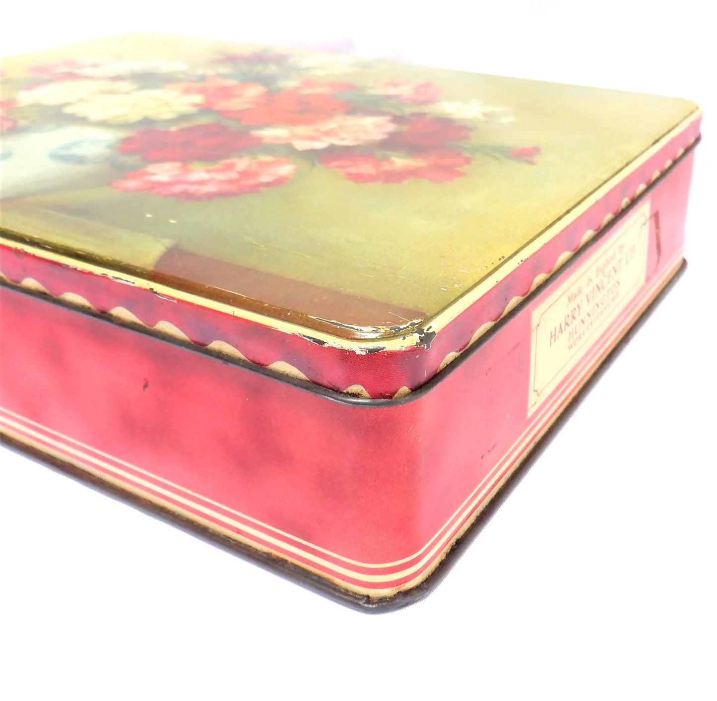 Antique Tin Container by HARRY VINCENT LTD, of Blue Bird Toffee Fame: 'THE VASE OF CARNATIONS'