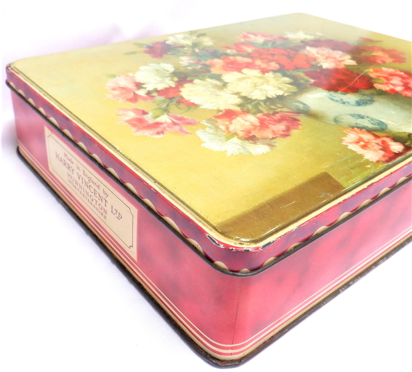 Antique Tin Container by HARRY VINCENT LTD, of Blue Bird Toffee Fame: 'THE VASE OF CARNATIONS'