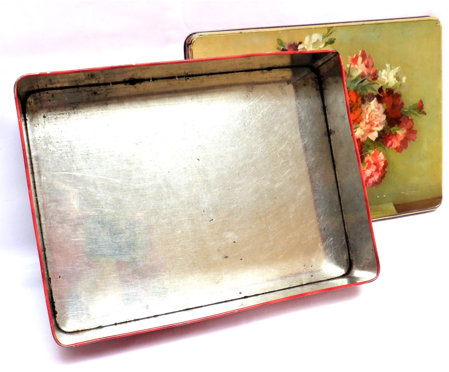 Antique Tin Container by HARRY VINCENT LTD, of Blue Bird Toffee Fame: 'THE VASE OF CARNATIONS'