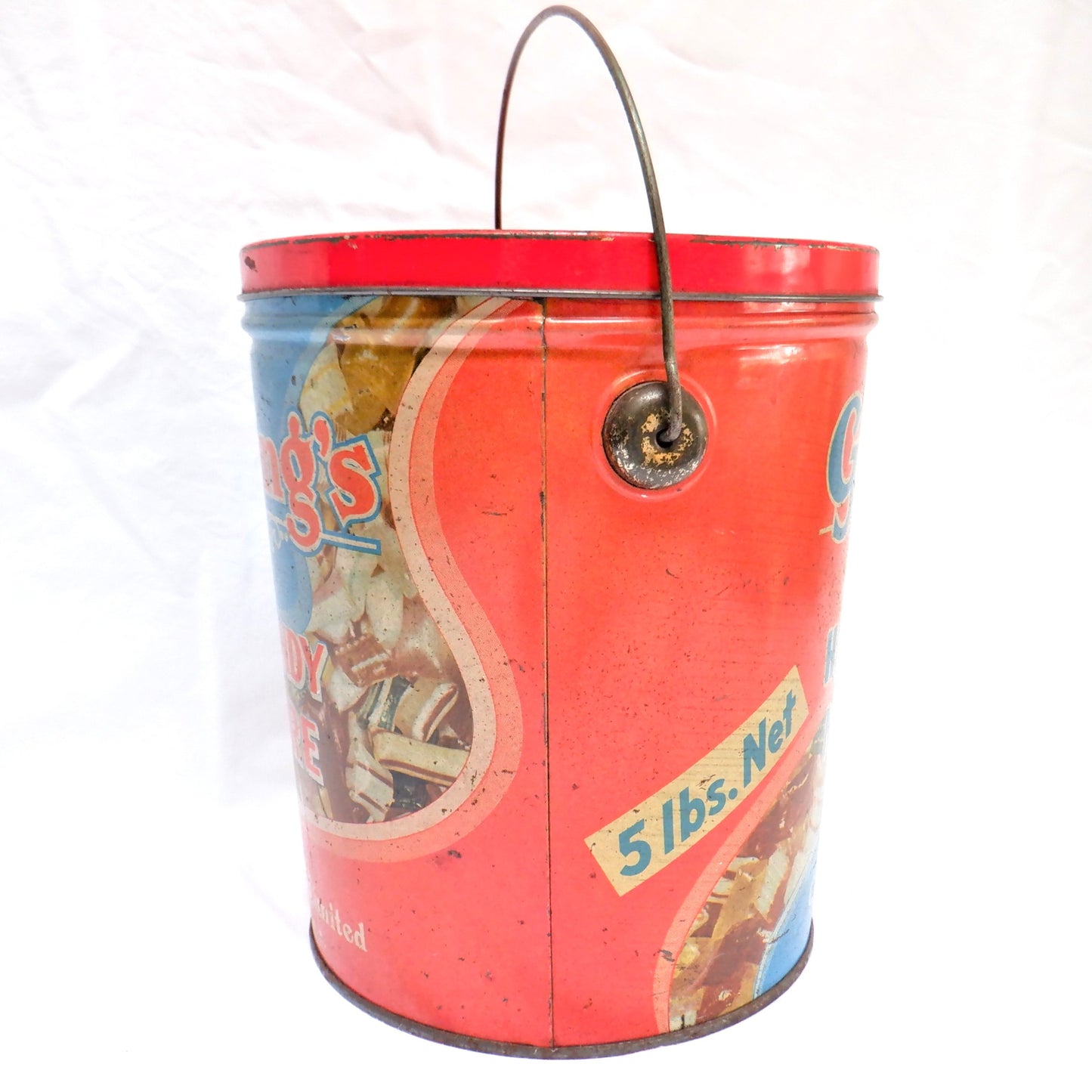 Antique Tin Pail with Original Lid & Wire Handle: 'GANONG'S HARD CANDY MIXTURE' of St. Stephen, New Brunswick!