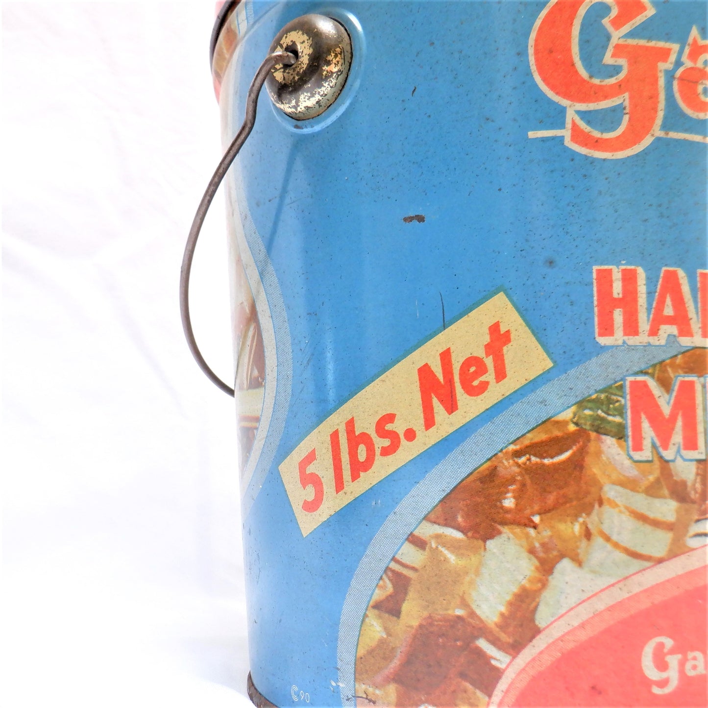 Antique Tin Pail with Original Lid & Wire Handle: 'GANONG'S HARD CANDY MIXTURE' of St. Stephen, New Brunswick!