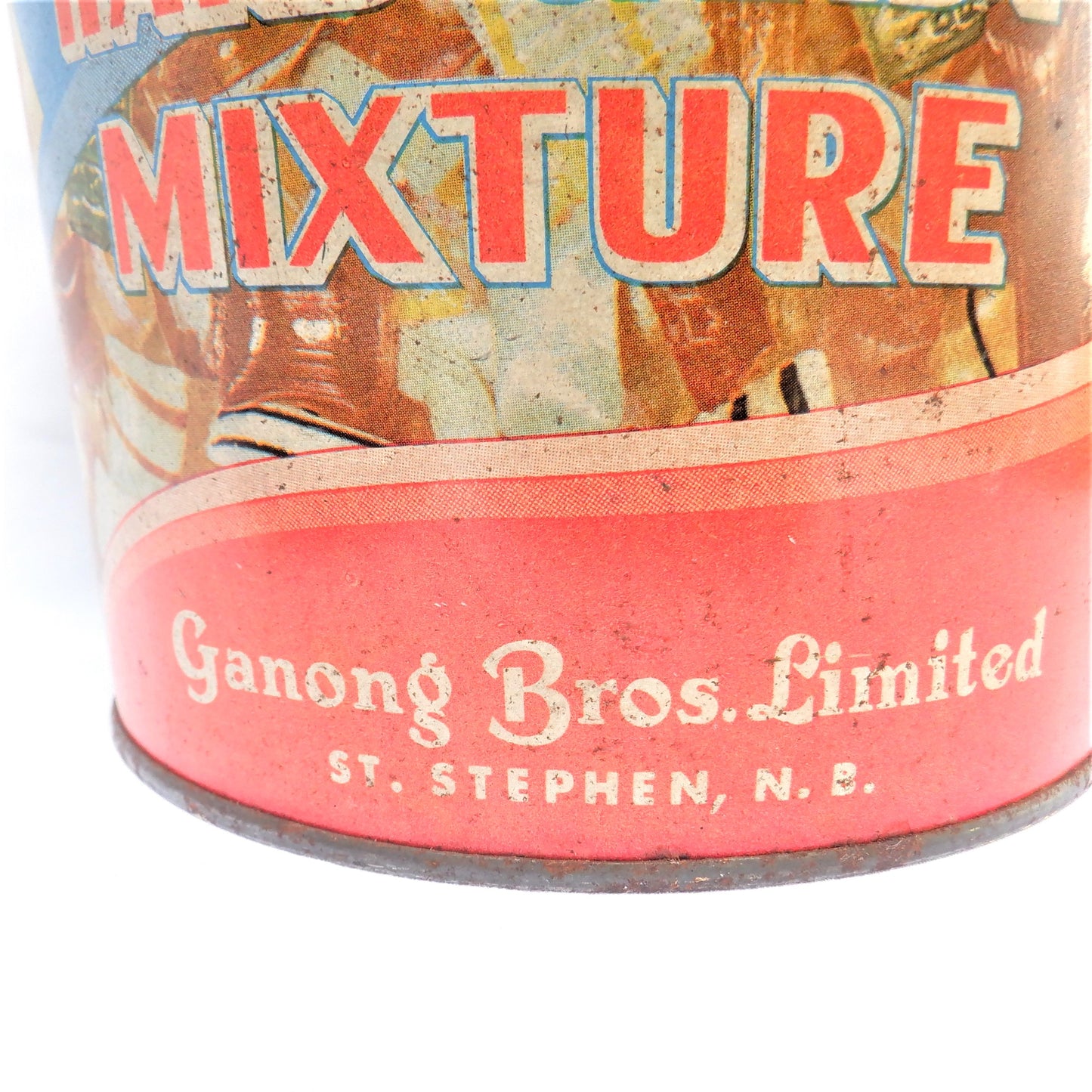 Antique Tin Pail with Original Lid & Wire Handle: 'GANONG'S HARD CANDY MIXTURE' of St. Stephen, New Brunswick!