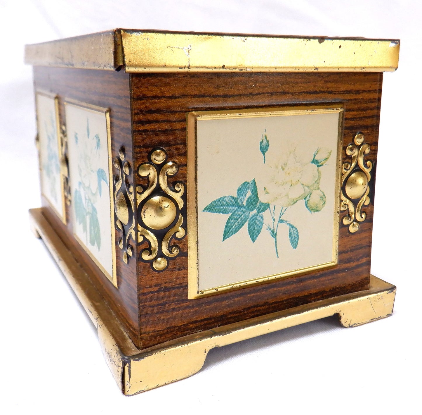 BLUE BIRD Confectionery Vintage Tin Container: 'Yellow Flower Chest'