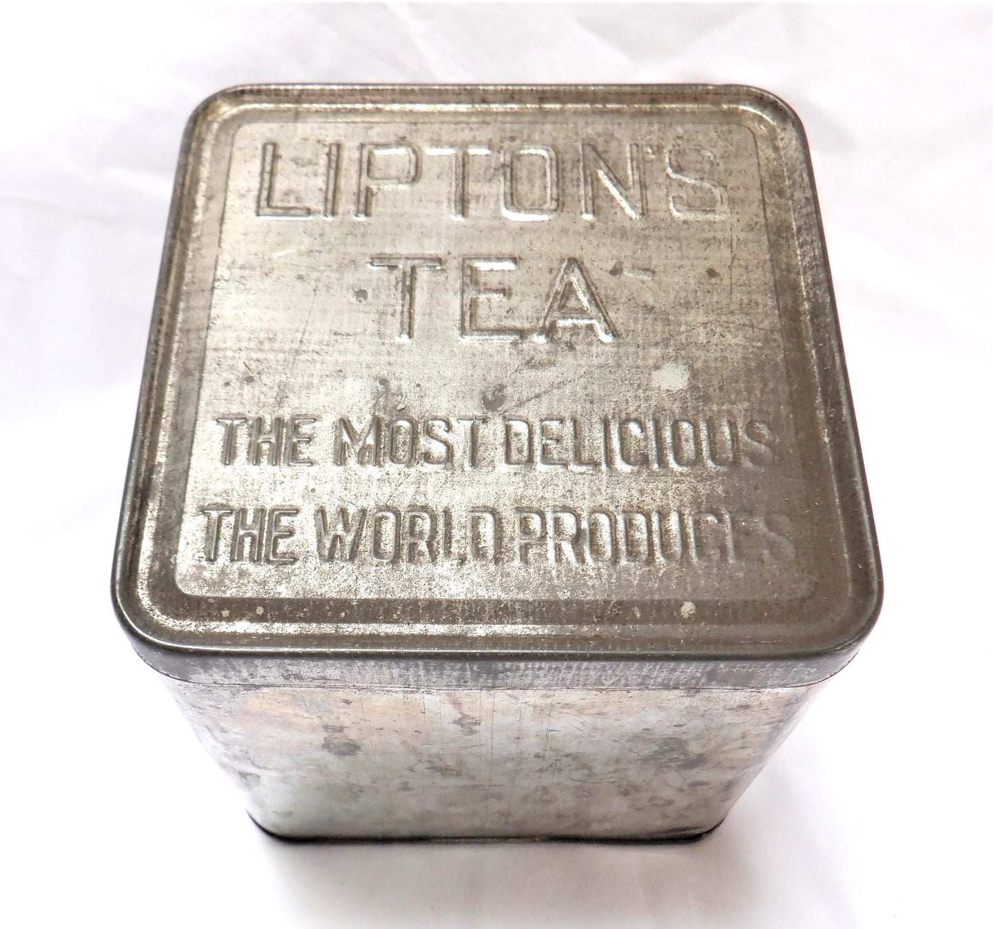 Vintage Square Silver Tea Tin Container: 'LIPTON'S TEA PLANTER CEYLON'