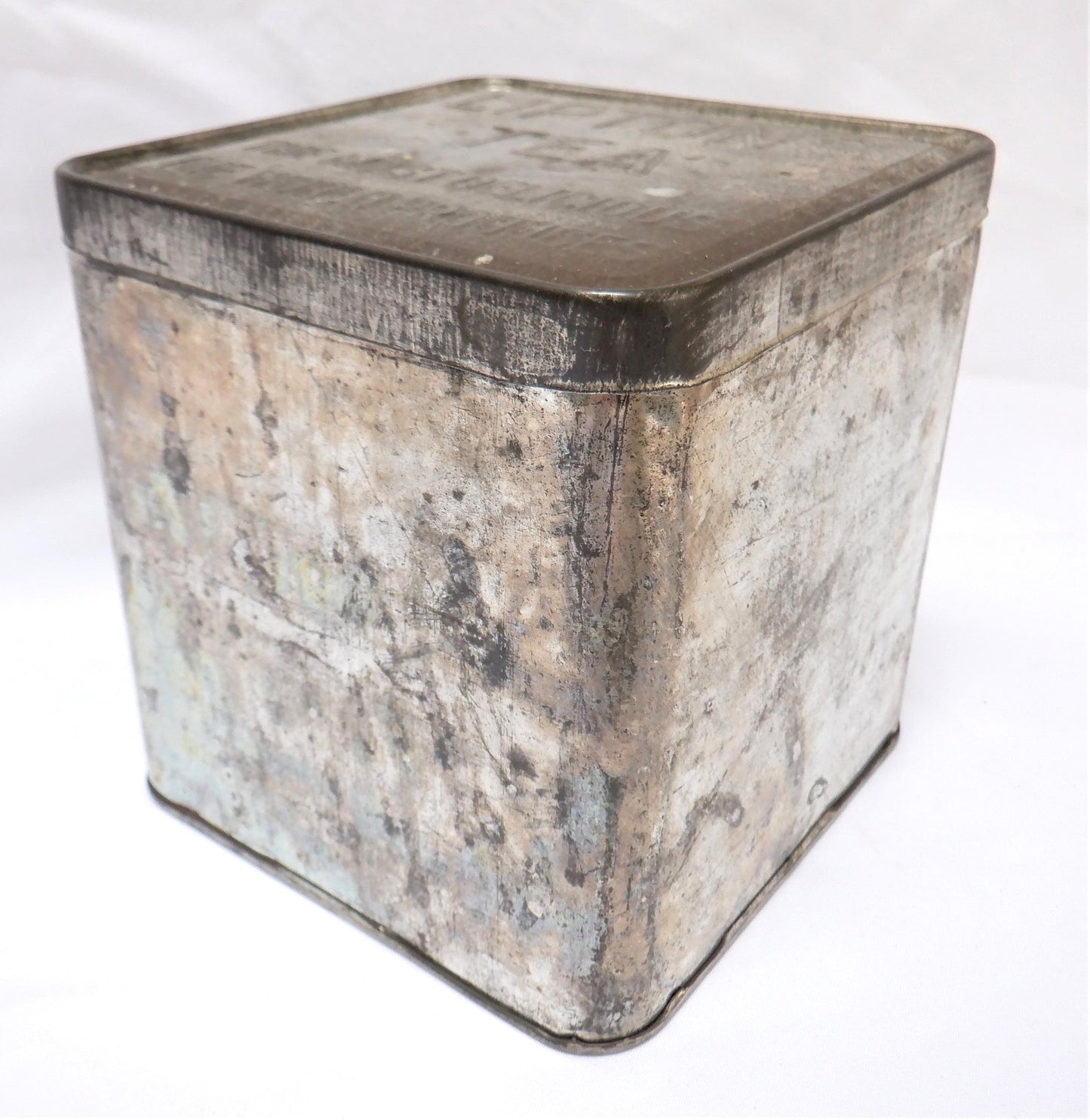 Vintage Square Silver Tea Tin Container: 'LIPTON'S TEA PLANTER CEYLON'