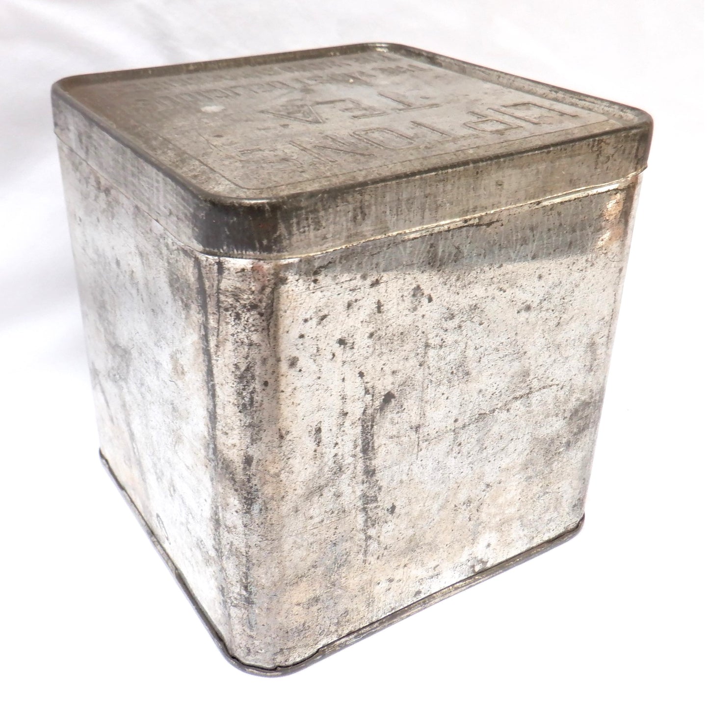 Vintage Square Silver Tea Tin Container: 'LIPTON'S TEA PLANTER CEYLON'