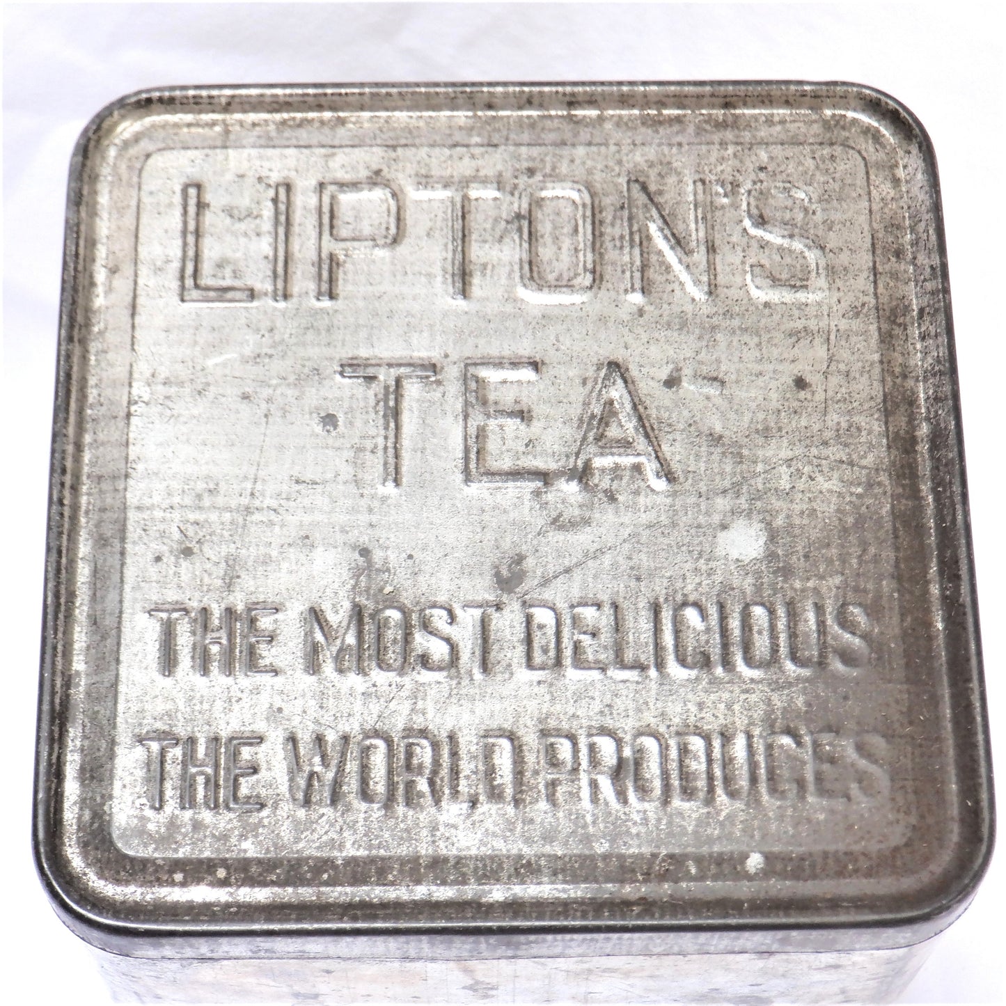 Vintage Square Silver Tea Tin Container: 'LIPTON'S TEA PLANTER CEYLON'