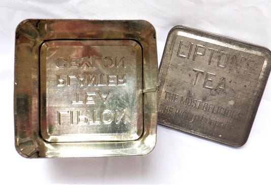 Vintage Square Silver Tea Tin Container: 'LIPTON'S TEA PLANTER CEYLON'