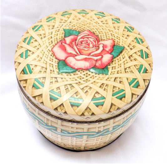 Famous Vintage British Tin by The Huntley & Palmers Biscuit Company: 'THE ROSE BASKET'