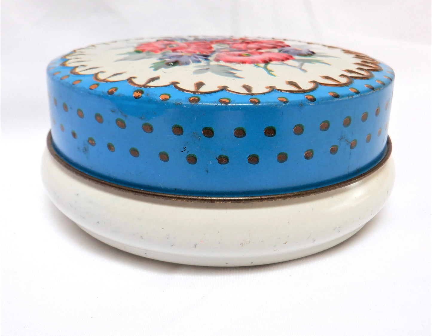 Vintage Round Tin Container by Riley's Toffee of England: 'RED & BLUE WILD FLOWERS'