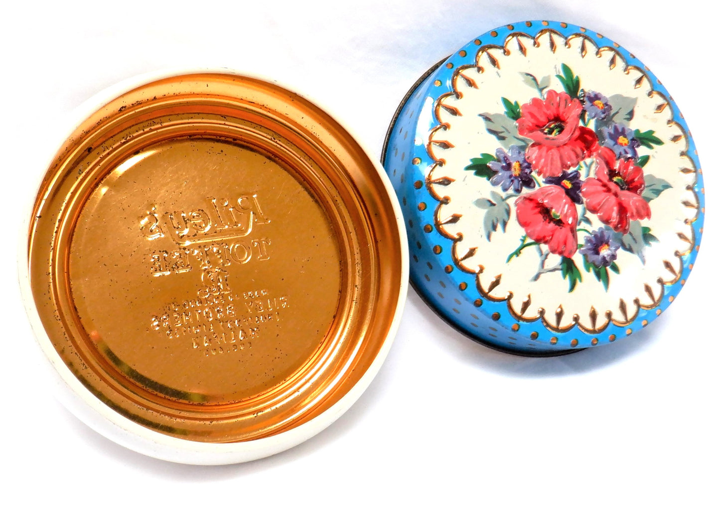 Vintage Round Tin Container by Riley's Toffee of England: 'RED & BLUE WILD FLOWERS'