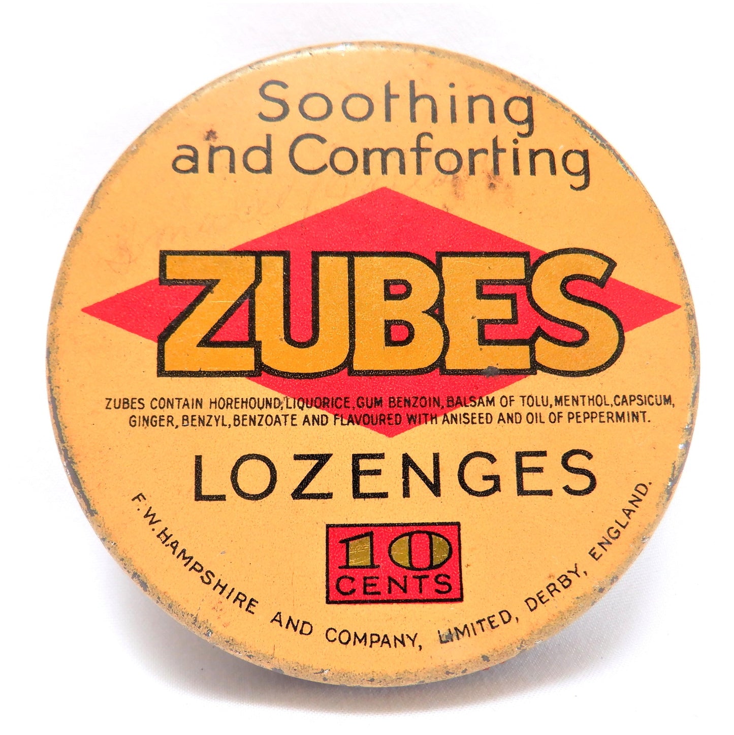 Vintage Medicinal Tin Container in the RARE 10 cent packaging: 'ZUBES LOZENGES'