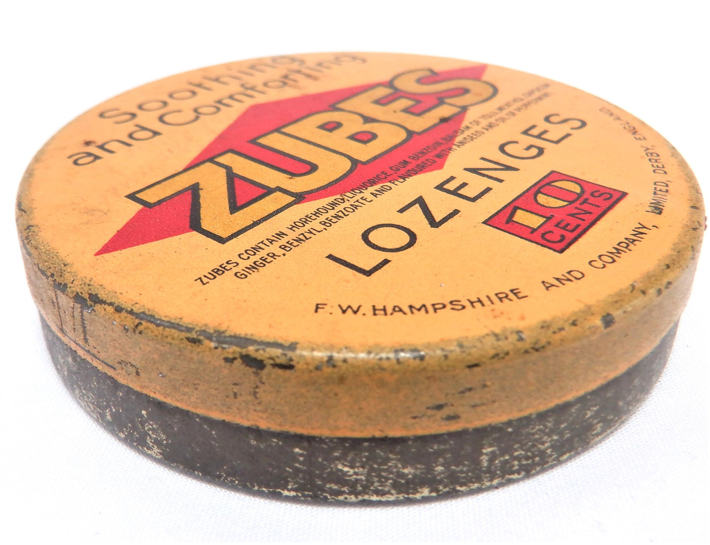 Vintage Medicinal Tin Container in the RARE 10 cent packaging: 'ZUBES LOZENGES'
