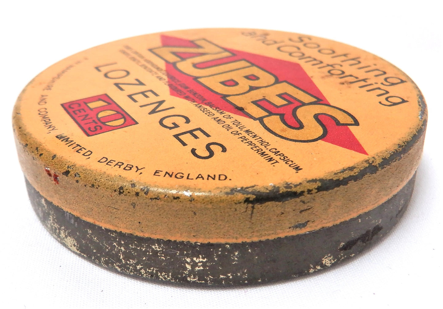 Vintage Medicinal Tin Container in the RARE 10 cent packaging: 'ZUBES LOZENGES'