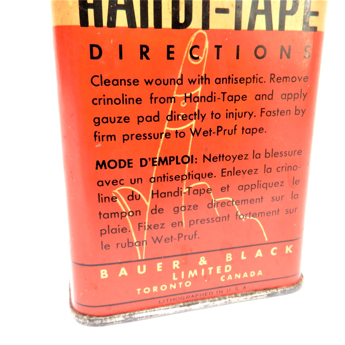 Vintage Medical Tin Container from BAUER & BLACK LIMITED, 'Mercurochrome Handi-Tape' TORONTO, CANADA