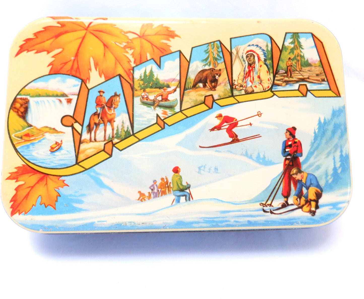 Vintage 1950's Tin Container by Thorne's Premier English Toffee: 'THE GOOD LIFE IN CANADA!'