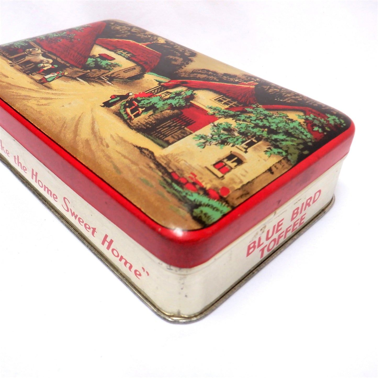 Vintage Tin Container By BLUE BIRD TOFFEE: Thatched Roof Village #1