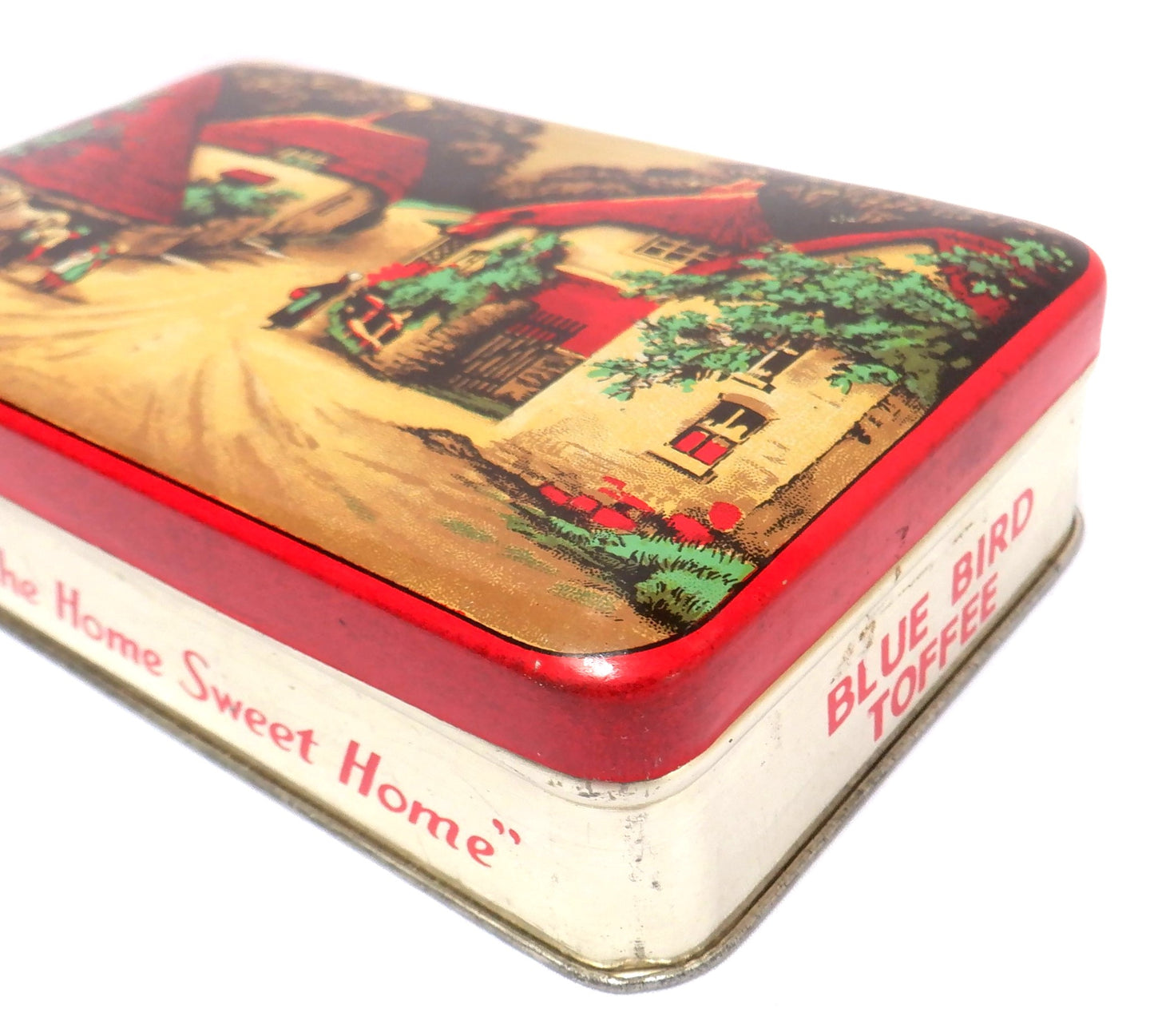 Vintage Tin Container By BLUE BIRD TOFFEE: Thatched Roof Village #1