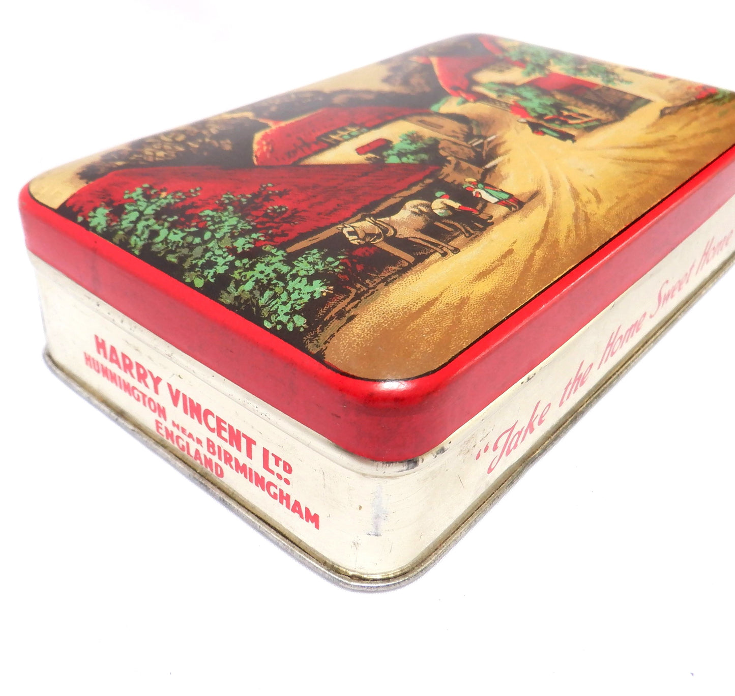 Vintage Tin Container By BLUE BIRD TOFFEE: Thatched Roof Village #1