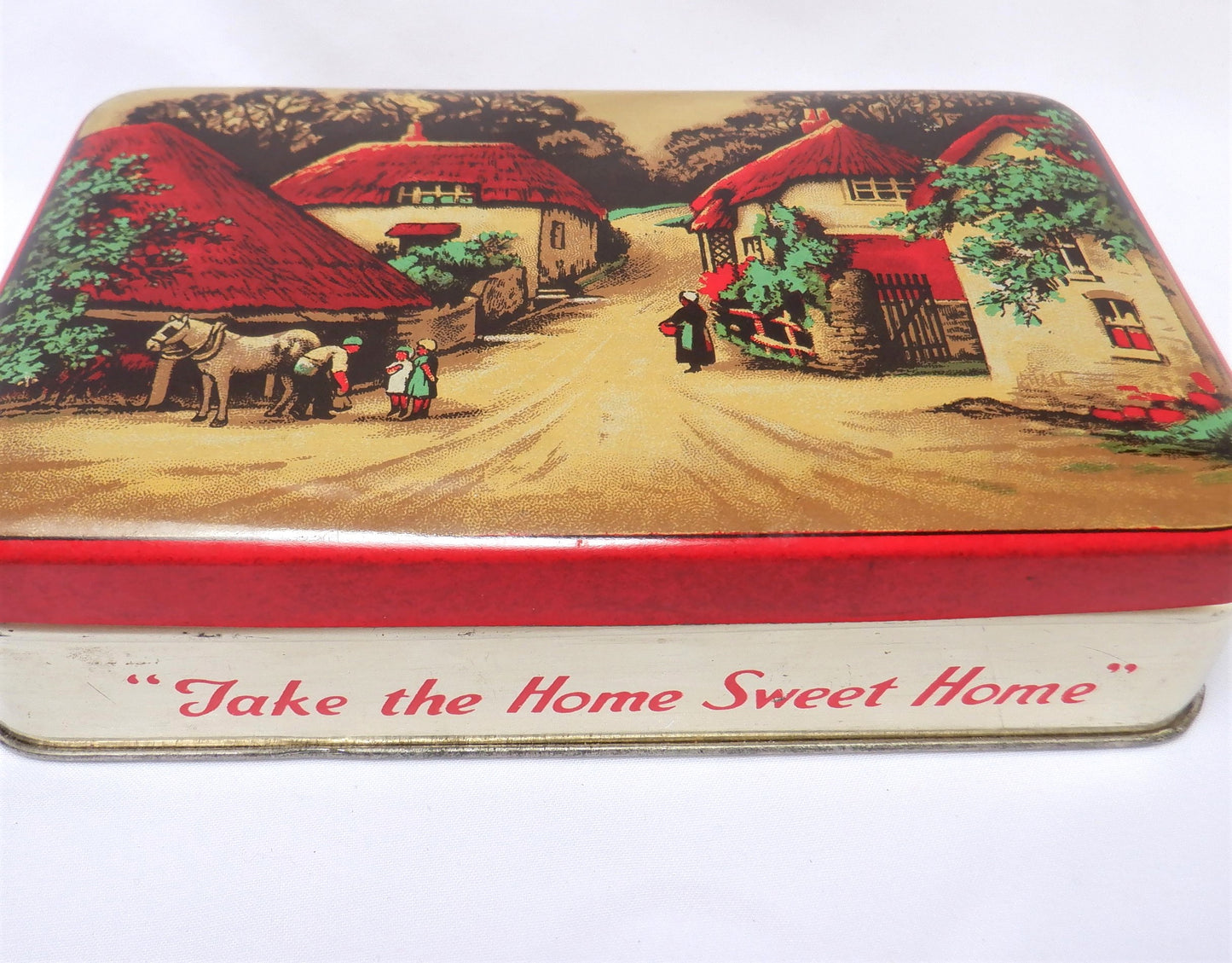 Vintage Tin Container By BLUE BIRD TOFFEE: Thatched Roof Village #1