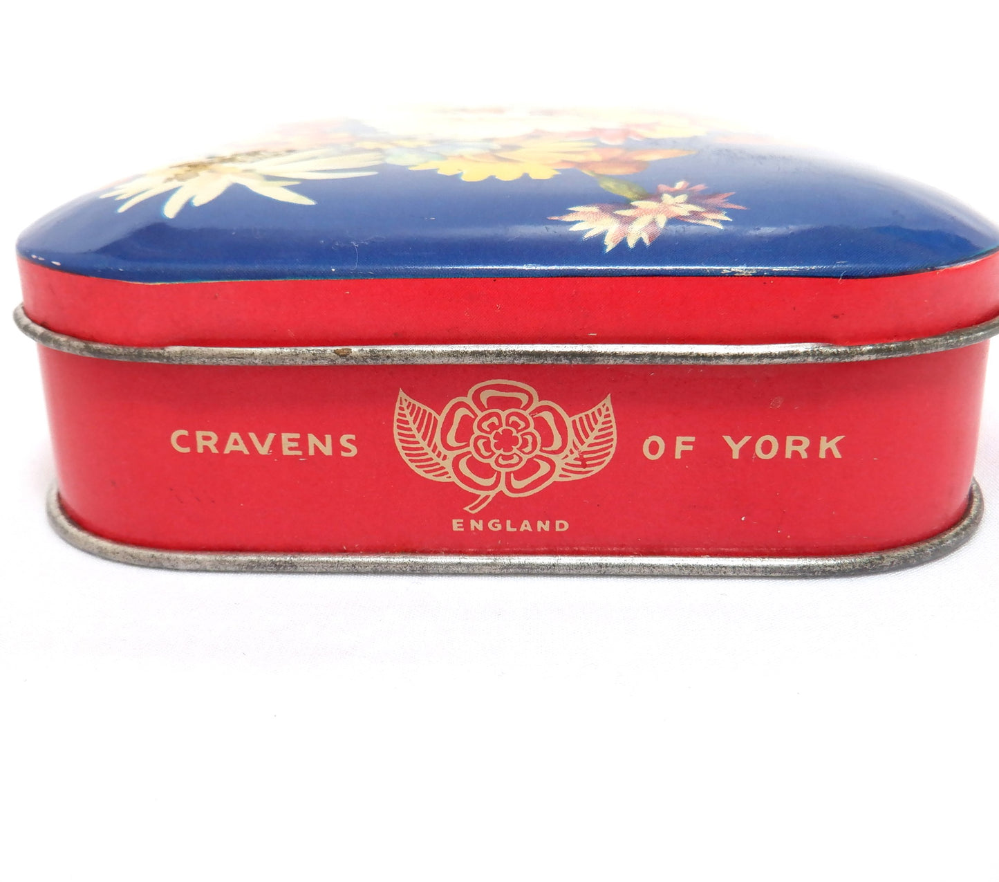 Vintage Tin Container by M.A. CRAVEN & SON LIMITED OF YORK, ENGLAND: 'Yellow Vase Wild Flowers'