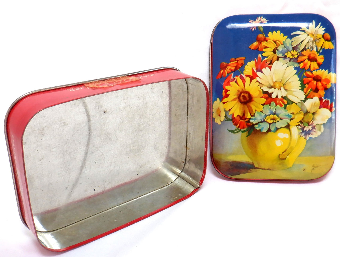 Vintage Tin Container by M.A. CRAVEN & SON LIMITED OF YORK, ENGLAND: 'Yellow Vase Wild Flowers'