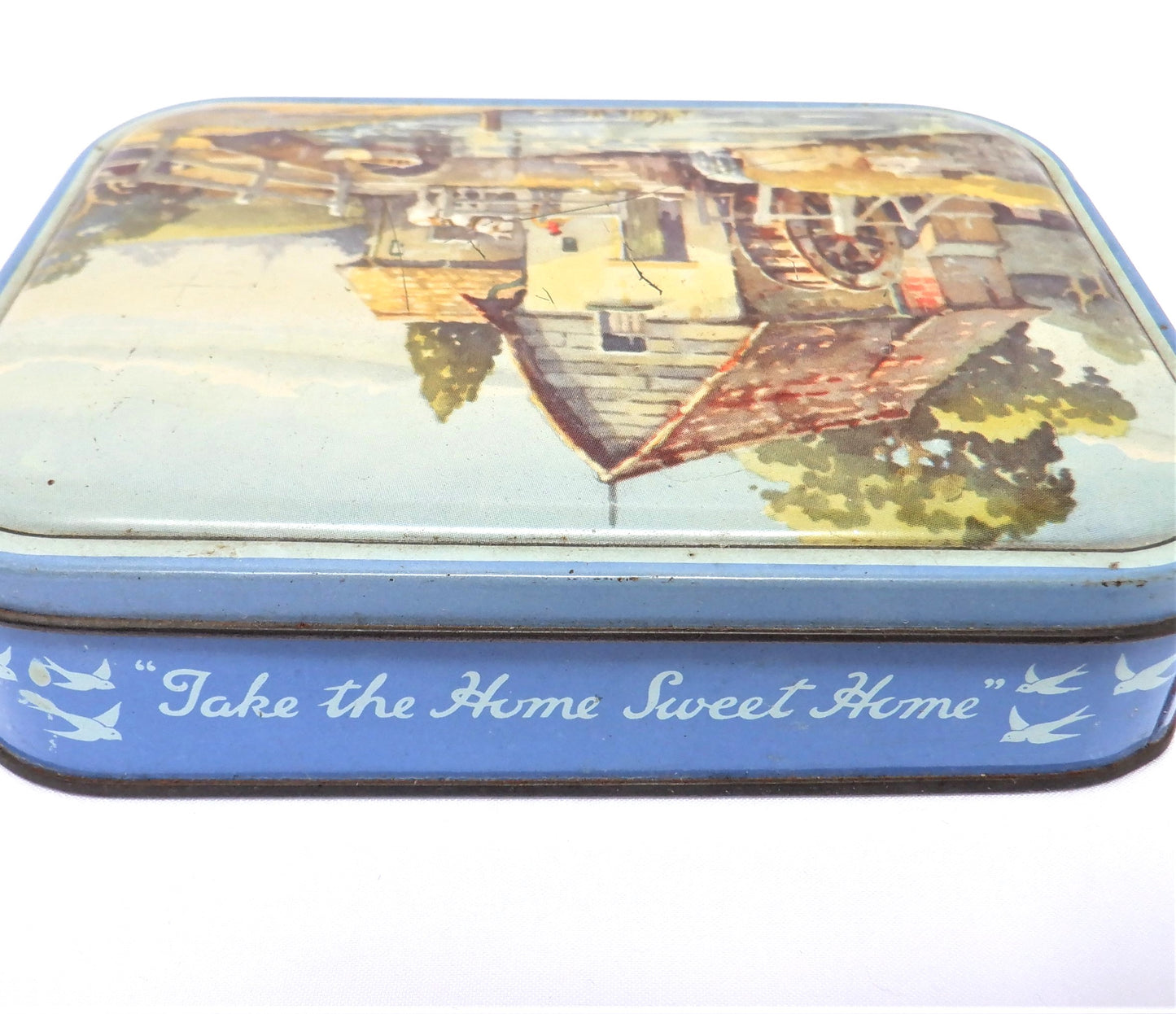 ANTIQUE Tin Container by Blue Bird Toffee Company: 'THE OLD MILL'