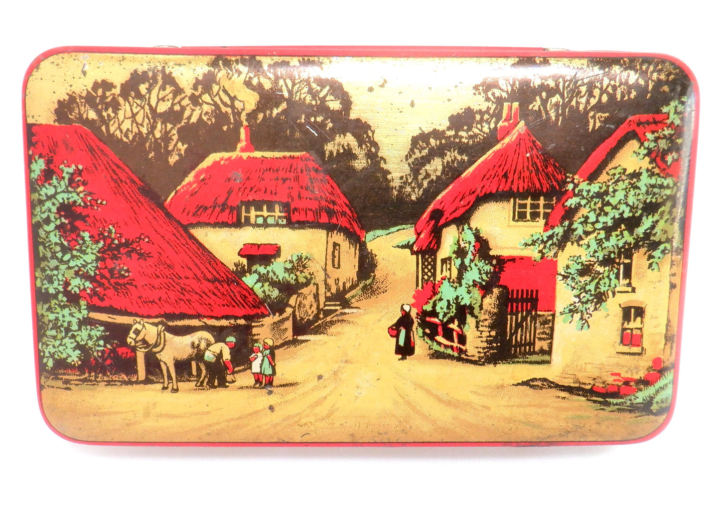 Vintage Tin Container By BLUE BIRD TOFFEE: Thatched Roof Village #2