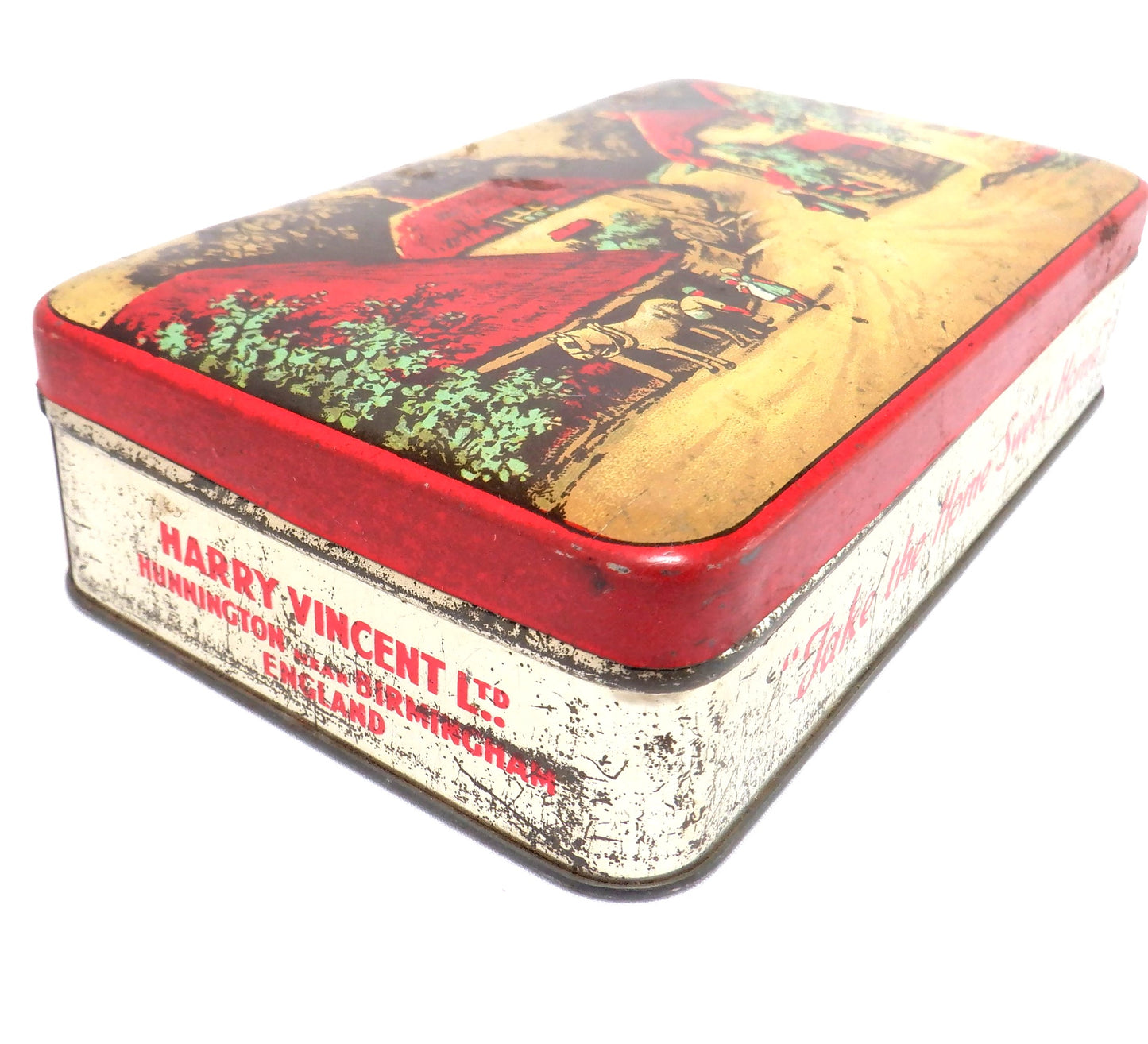 Vintage Tin Container By BLUE BIRD TOFFEE: Thatched Roof Village #2