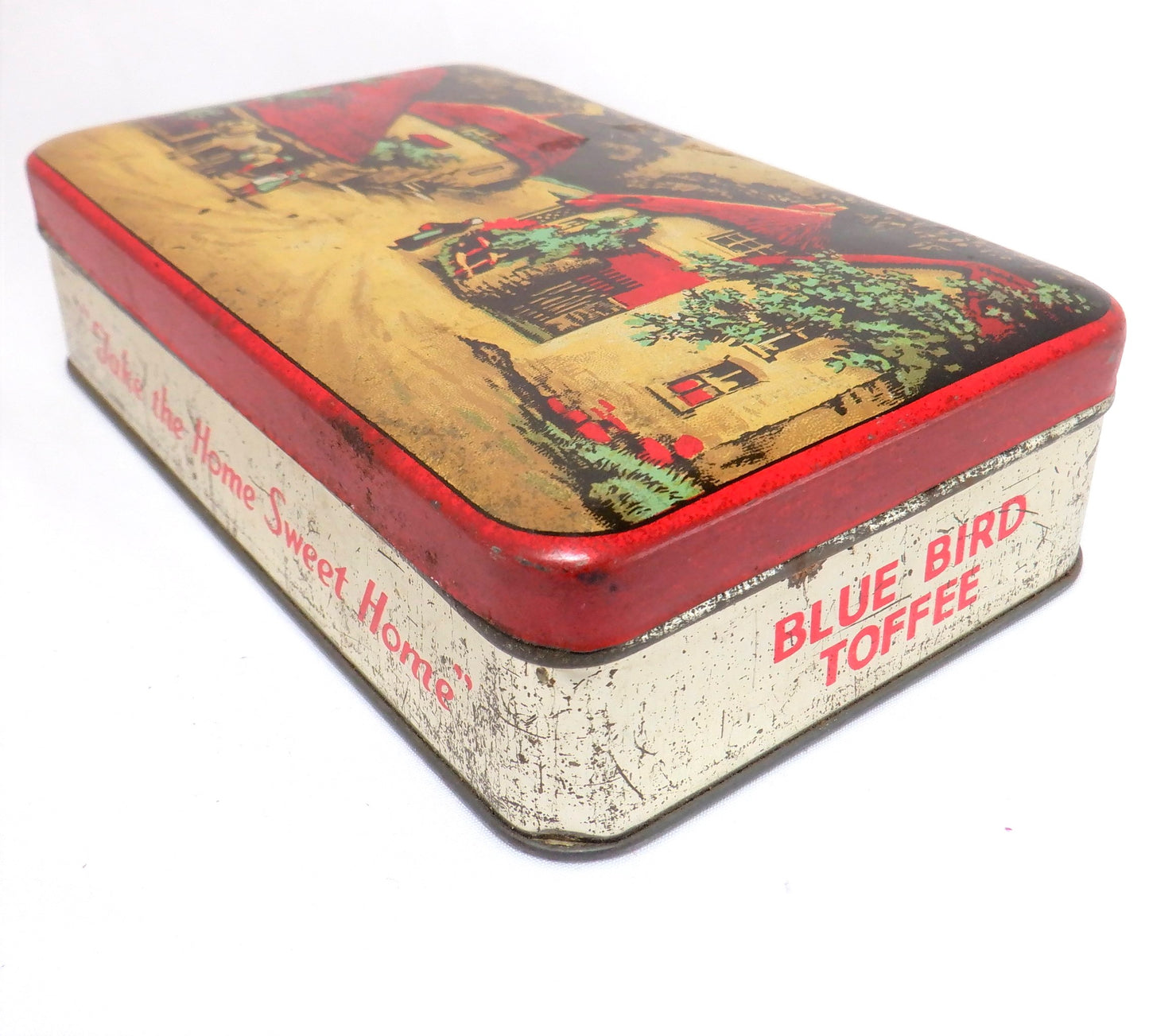 Vintage Tin Container By BLUE BIRD TOFFEE: Thatched Roof Village #2