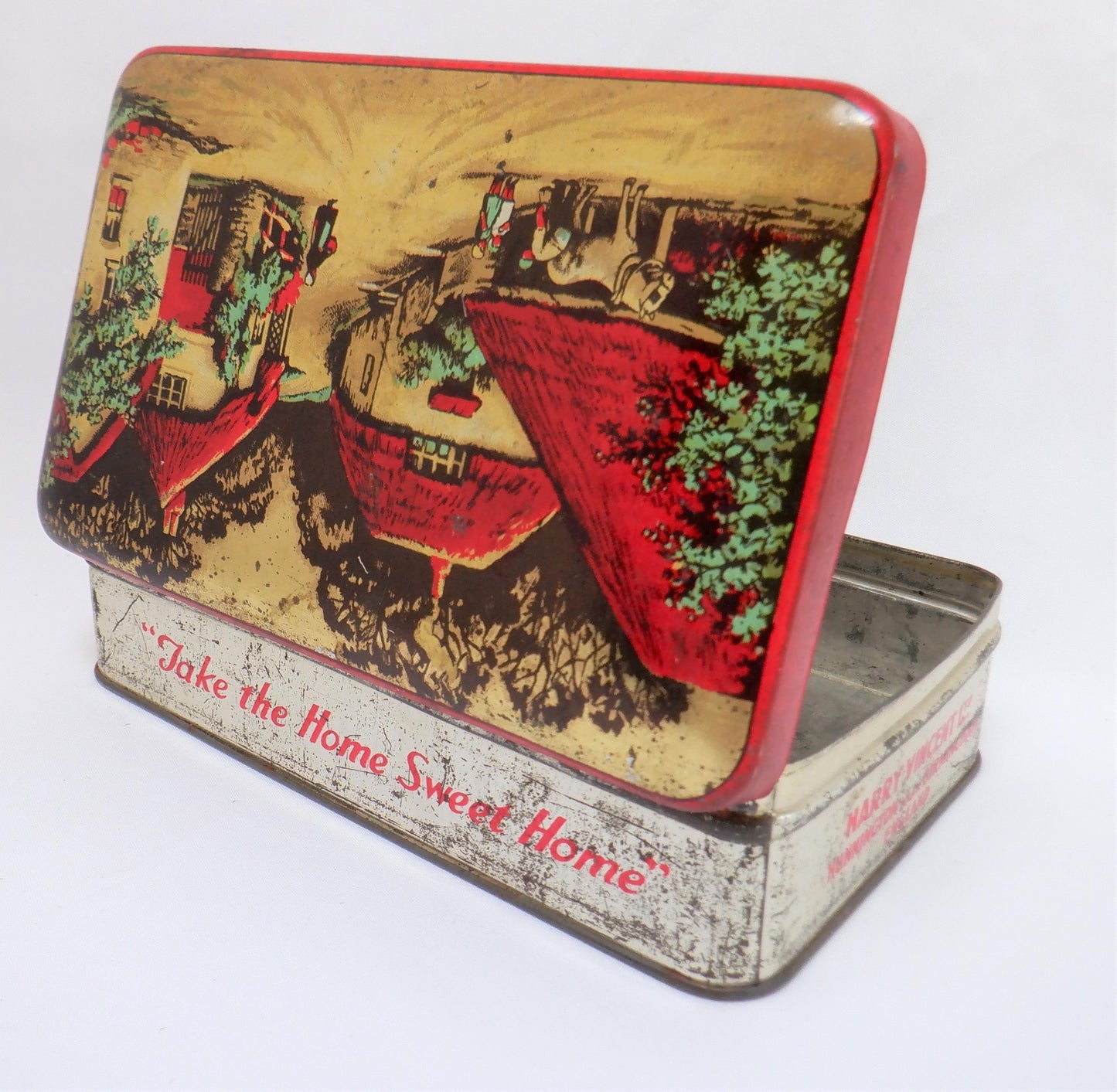 Vintage Tin Container By BLUE BIRD TOFFEE: Thatched Roof Village #2