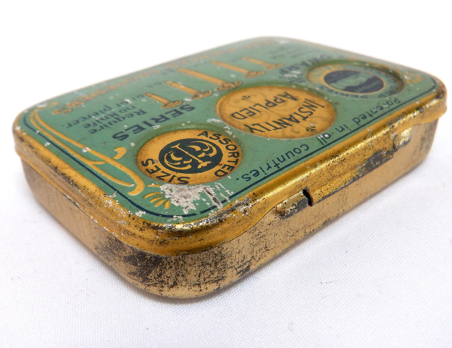 Antique Tin Container: 'The Dwarf Series', SELF PIERCER PAPER FASTENERS, with original contents!