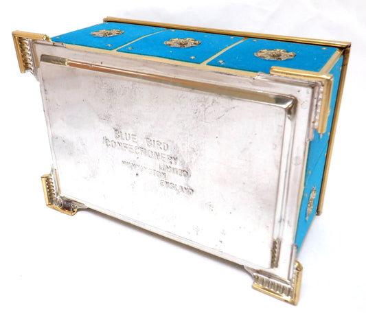 Vintage Blue-Velvet Ornate Tin by Blue Bird Toffee of England: 'THE LION AND UNICORN SYMBOL OF THE UK'