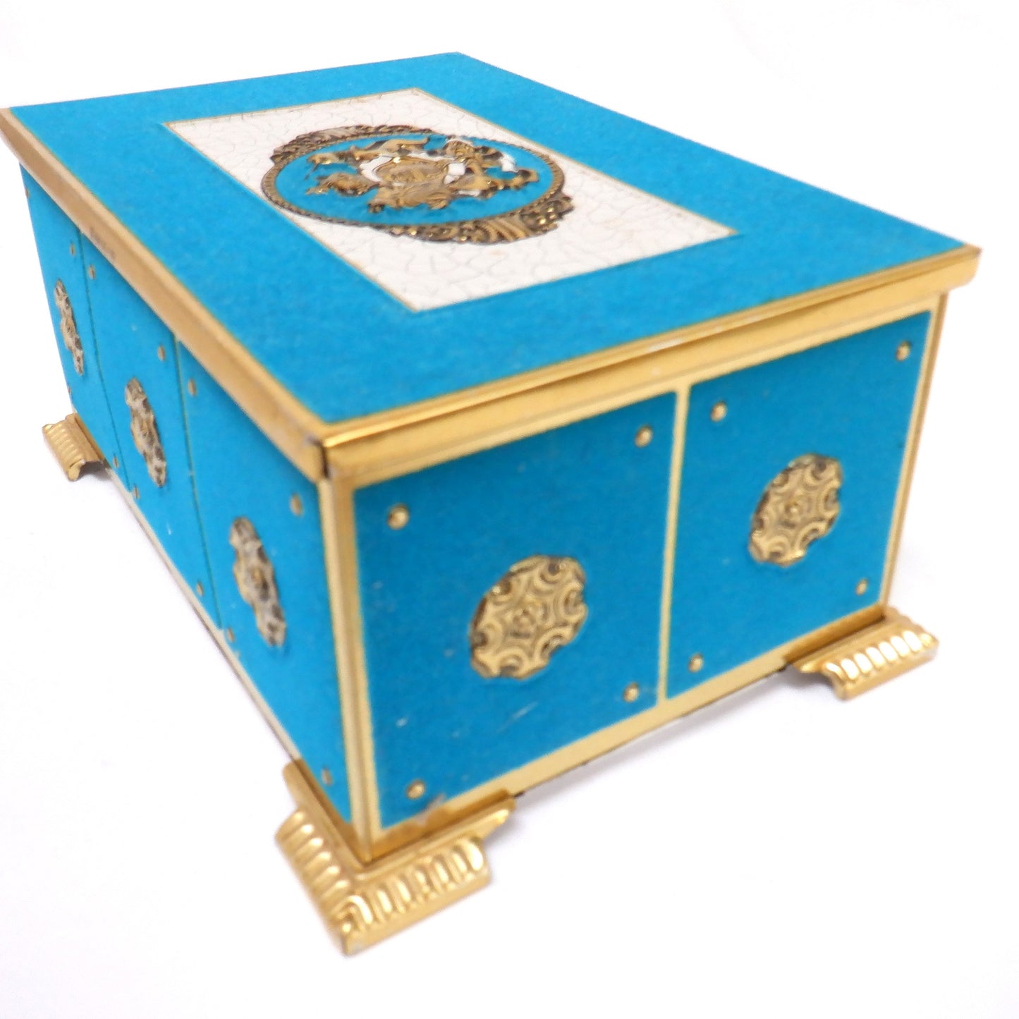 Vintage Blue-Velvet Ornate Tin by Blue Bird Toffee of England: 'THE LION AND UNICORN SYMBOL OF THE UK'