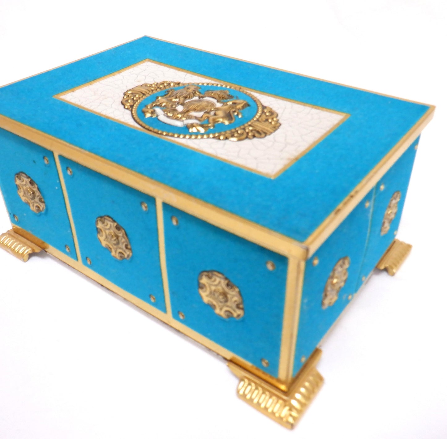 Vintage Blue-Velvet Ornate Tin by Blue Bird Toffee of England: 'THE LION AND UNICORN SYMBOL OF THE UK'