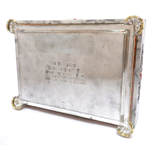 Vintage Ornate White Marble-Finish Tin, by The BLUE BIRD CONFECTIONERY COMPANY OF ENGLAND