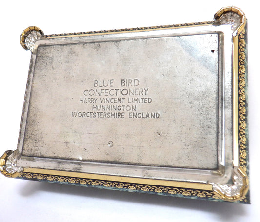 Vintage Ornate Green Marble-Finish Tin, by The BLUE BIRD CONFECTIONERY COMPANY OF ENGLAND