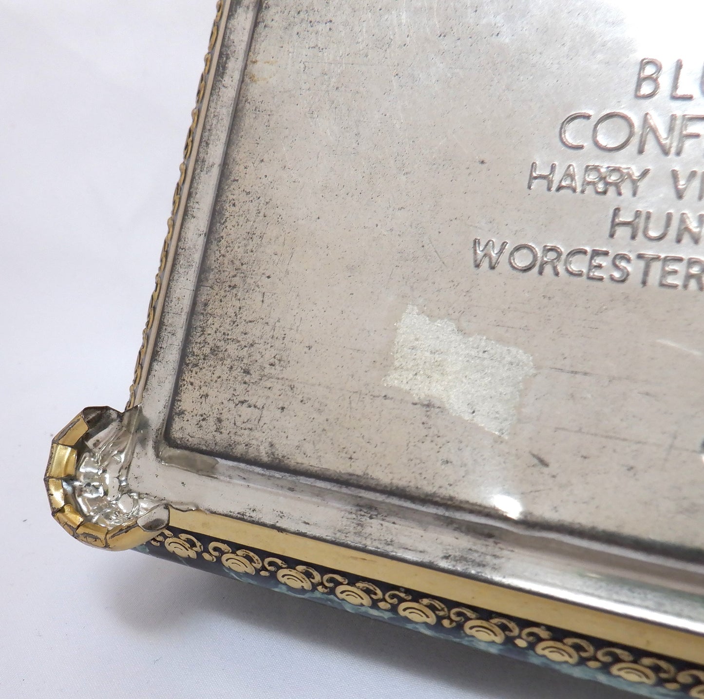 Vintage Ornate Green Marble-Finish Tin, by The BLUE BIRD CONFECTIONERY COMPANY OF ENGLAND
