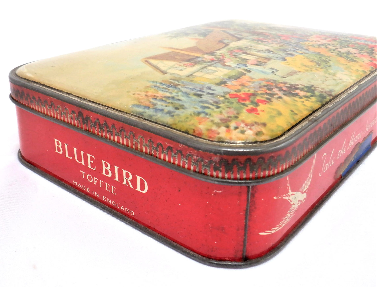 Vintage Tin Can by The BLUE BIRD Confectionery Company, 'THE FLOWER GARDEN' with BONUS Glass Collection!