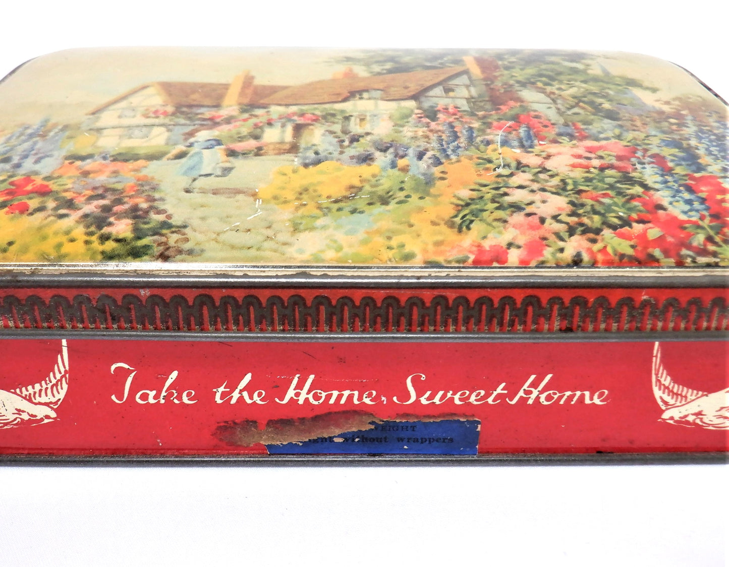 Vintage Tin Can by The BLUE BIRD Confectionery Company, 'THE FLOWER GARDEN' with BONUS Glass Collection!