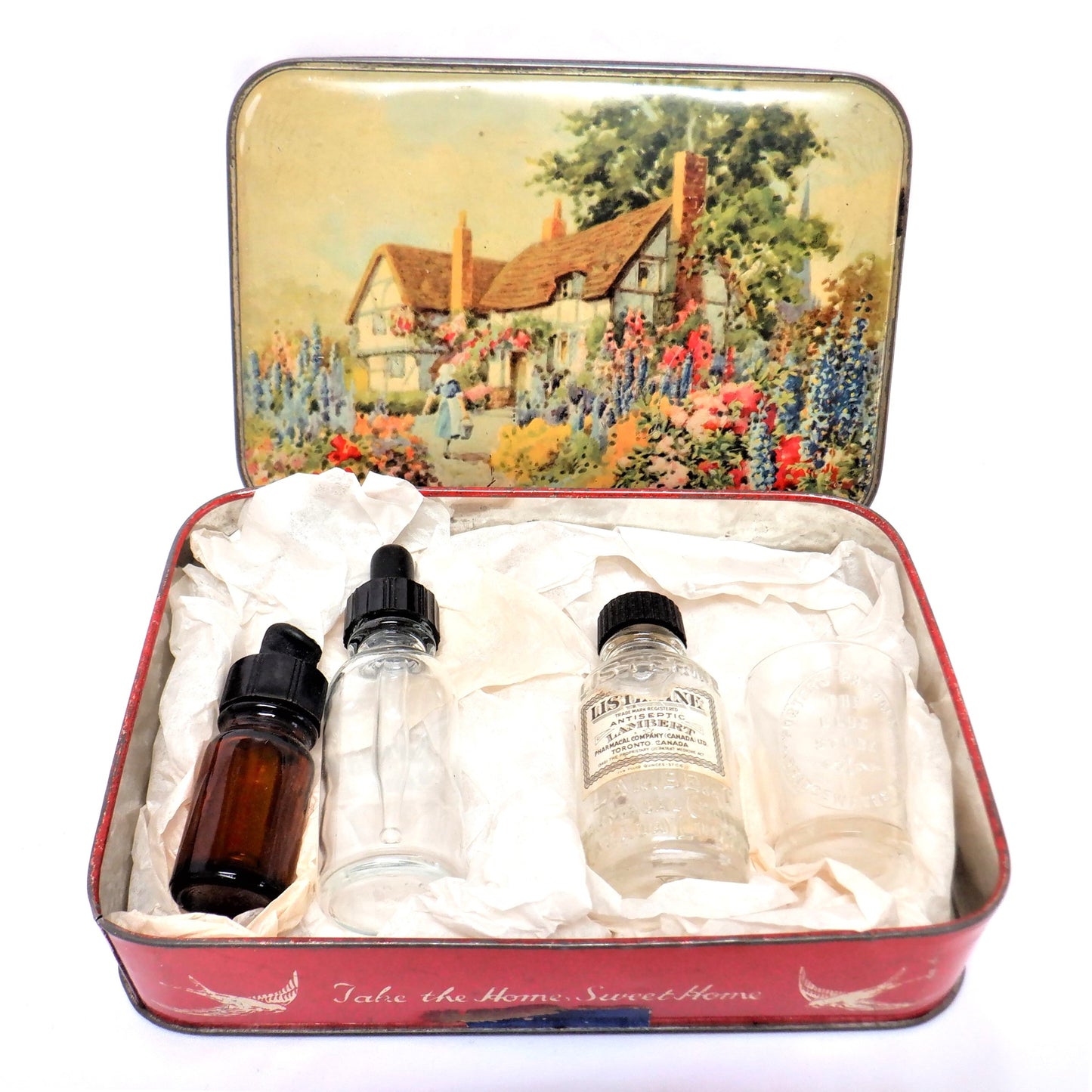 Vintage Tin Can by The BLUE BIRD Confectionery Company, 'THE FLOWER GARDEN' with BONUS Glass Collection!