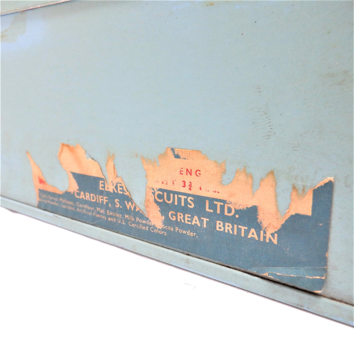 Large Vintage Robins-Egg Blue Tin Container by Elkes Biscuits: 'TRAFALGAR SQUARE'