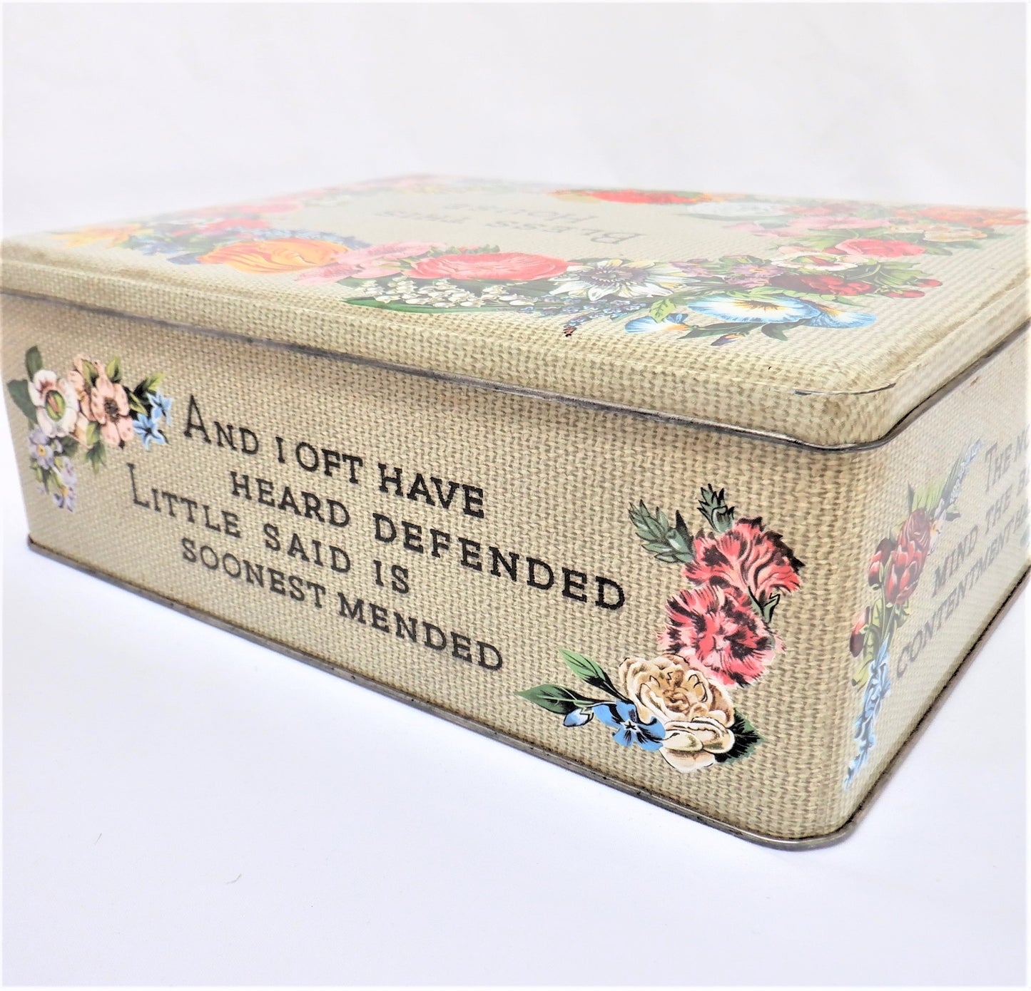 'BLESS THIS HOUSE', A Large Vintage Cookie Tin Container, by Carr's Famous Biscuit Company