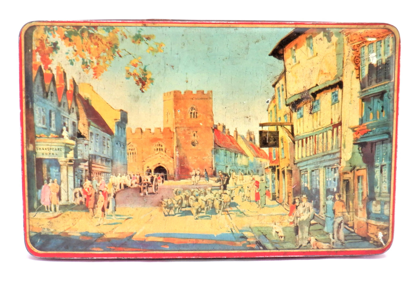 Vintage Tin Container by John Fitton & Co. England: 'HIGH STREET, STRATFORD-ON-AVON'