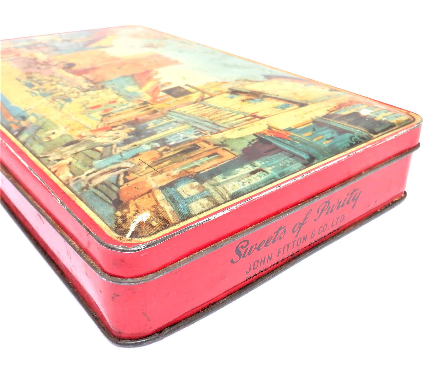 Vintage Tin Container by John Fitton & Co. England: 'HIGH STREET, STRATFORD-ON-AVON'